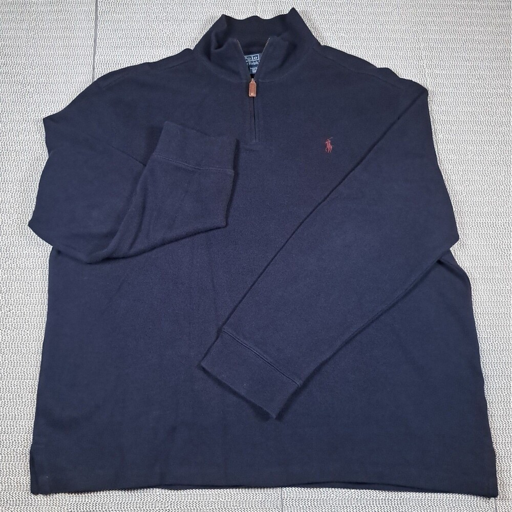 Polo Ralph Lauren Mens XXL Navy 1/4 Zip Pullover Cotton Knit Sweater Red Pony